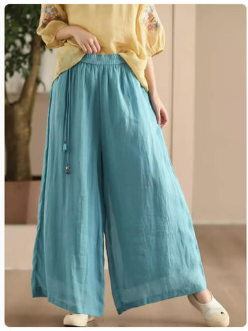 Babakud Women Summer Vintage Essential Ramie Wide-Leg Pants