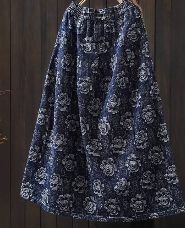 Spring Lazy Floral Embroidery Denim Umbrella Skirt