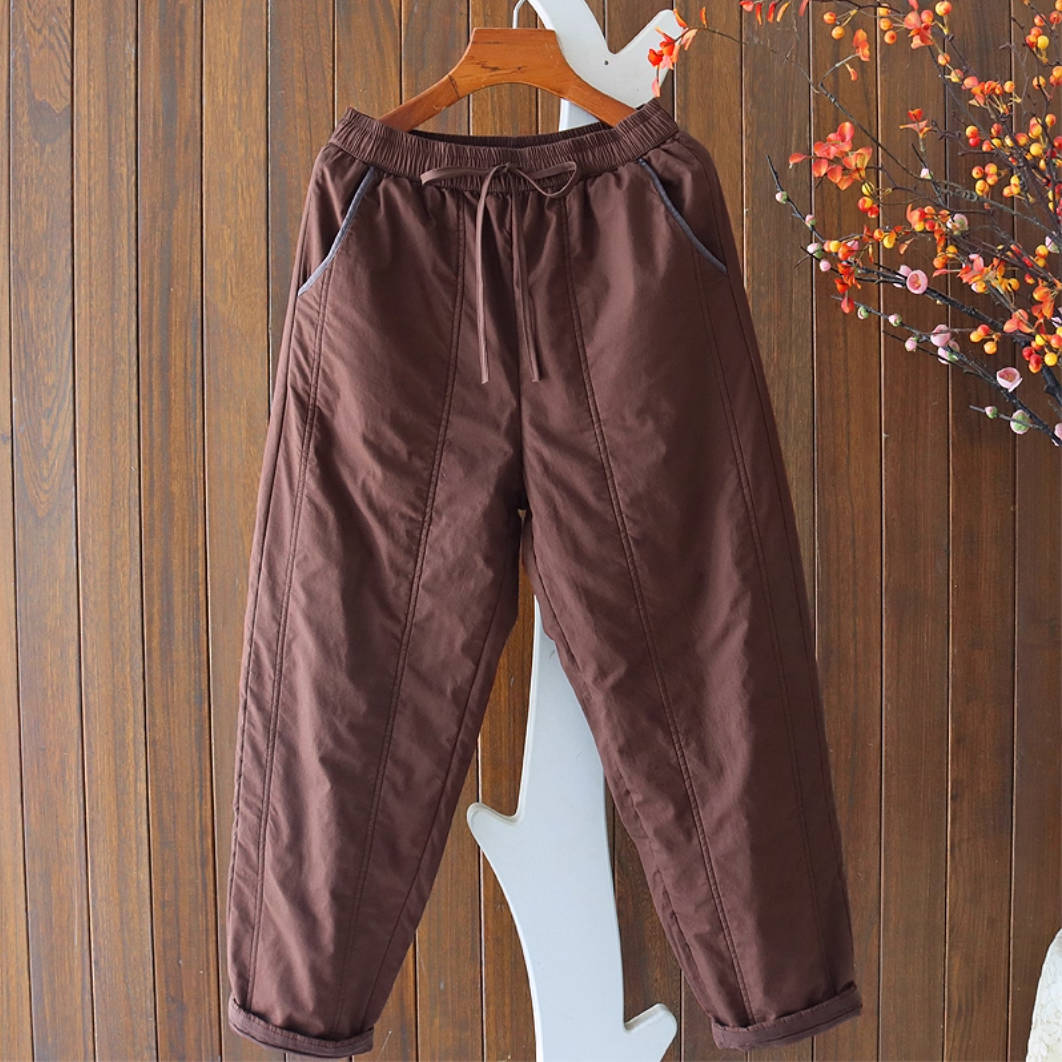 Winter Warm Cotton Patchwork Cotton-In Elastic Waist Harem Pants
