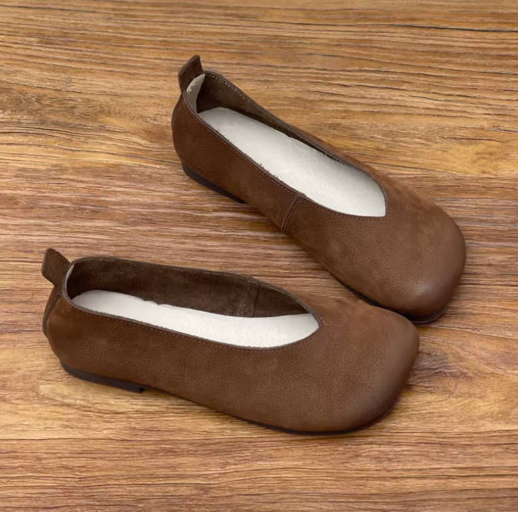 Spring Vintage Genuine Leather Square Toe Slip-Ons