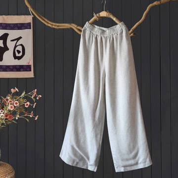 Autumn Linen Double-Layer Fabric Elastic Waist Pants