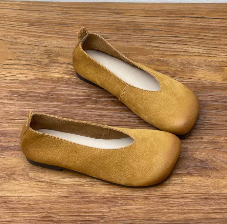 Spring Vintage Genuine Leather Square Toe Slip-Ons