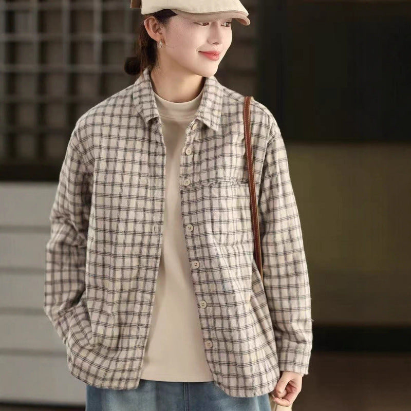 Winter Cotton Plaid Thick Warm Single-Breasted Cotton-In Coat