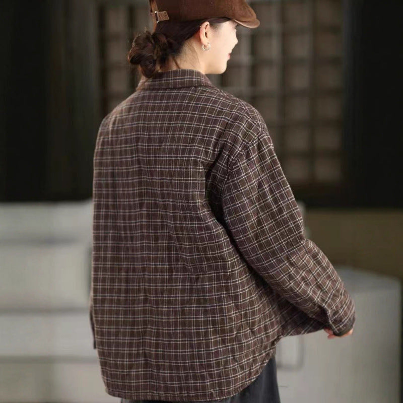 Winter Cotton Plaid Thick Warm Single-Breasted Cotton-In Coat