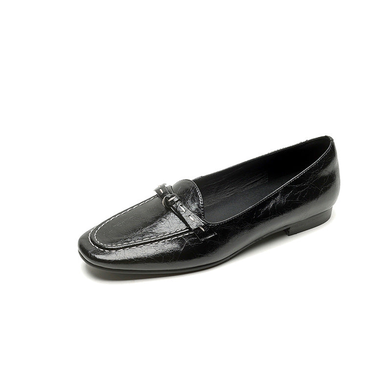 Elegant Genuine Leather Pointed Toe Versatile Shallow Bow Flats