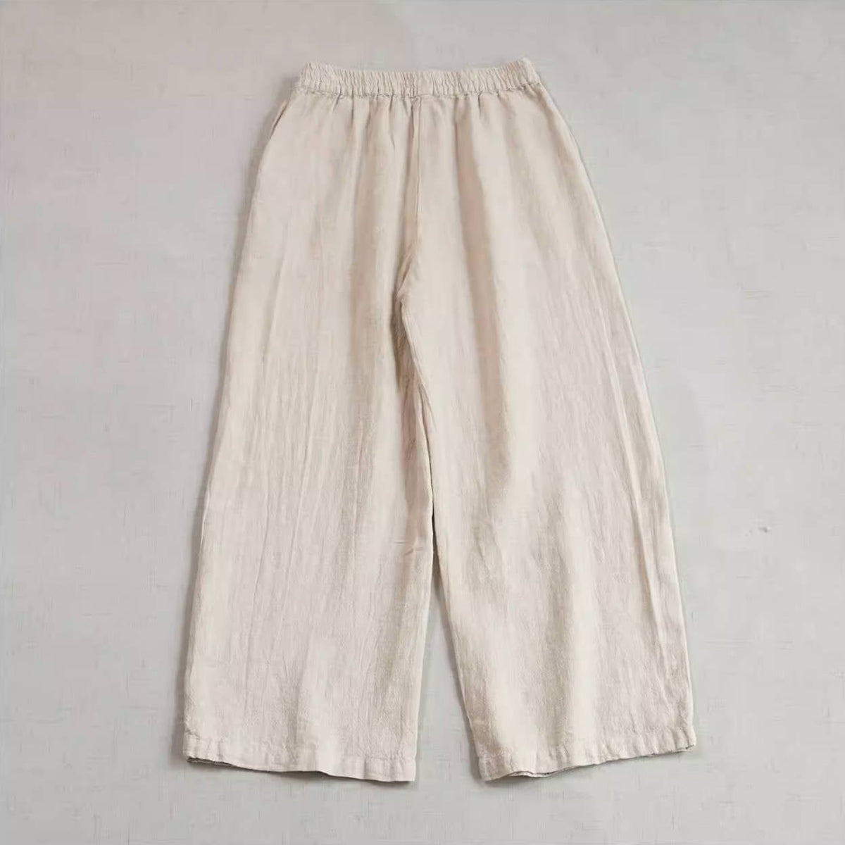 Retro Linen Washed Loose Wide Legs Elastic Waist Casual Pants