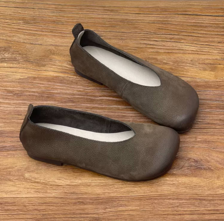 Spring Vintage Genuine Leather Square Toe Slip-Ons