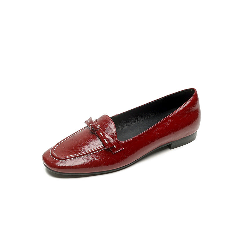 Elegant Genuine Leather Pointed Toe Versatile Shallow Bow Flats