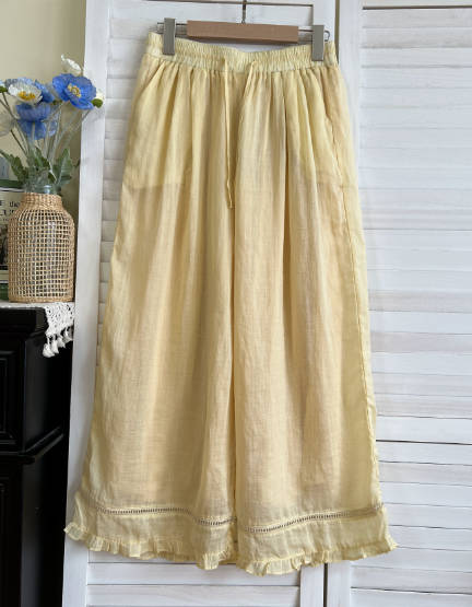Summer Versatile Retro Casual Ramie Lace Trim Harem Cropped Pants