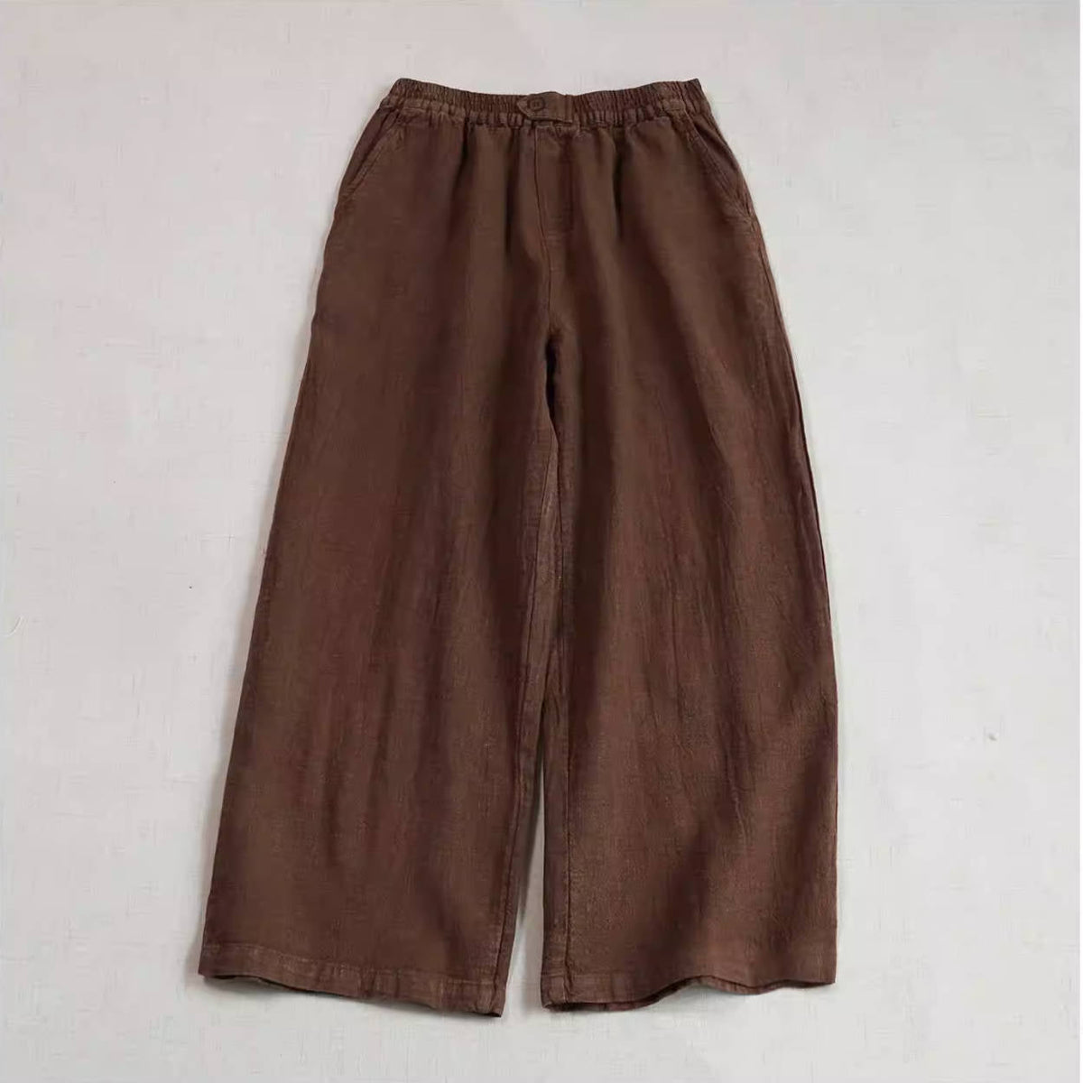 Retro Linen Washed Loose Wide Legs Elastic Waist Casual Pants