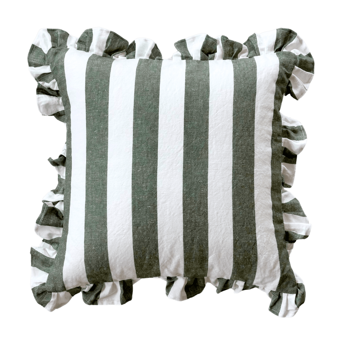Green Ruffled Cabana Stripe Pillow Cover