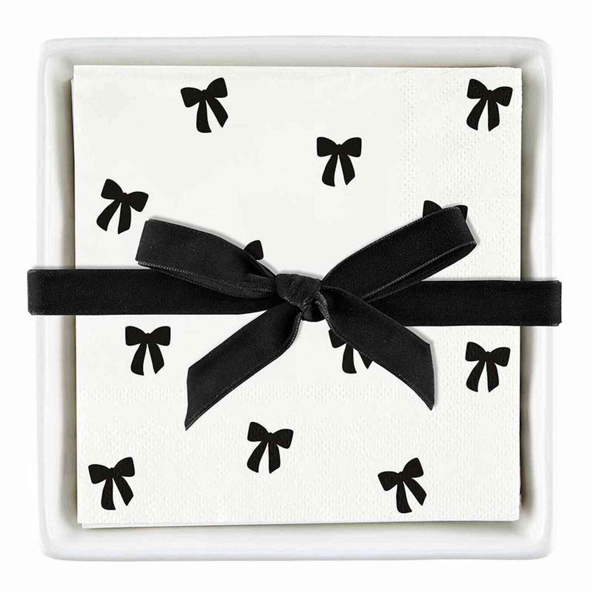 Holiday Bow Gift Set Ceramic Napkin Tray + Napkins