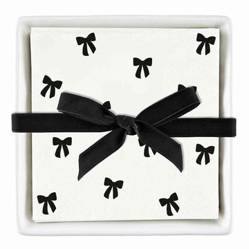 Holiday Bow Gift Set Ceramic Napkin Tray + Napkins