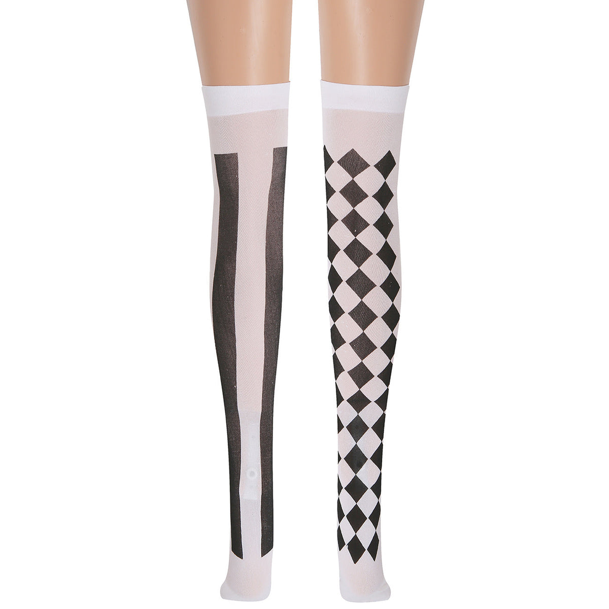 Black Checkered Striped Halloween Socks Clown Stockings