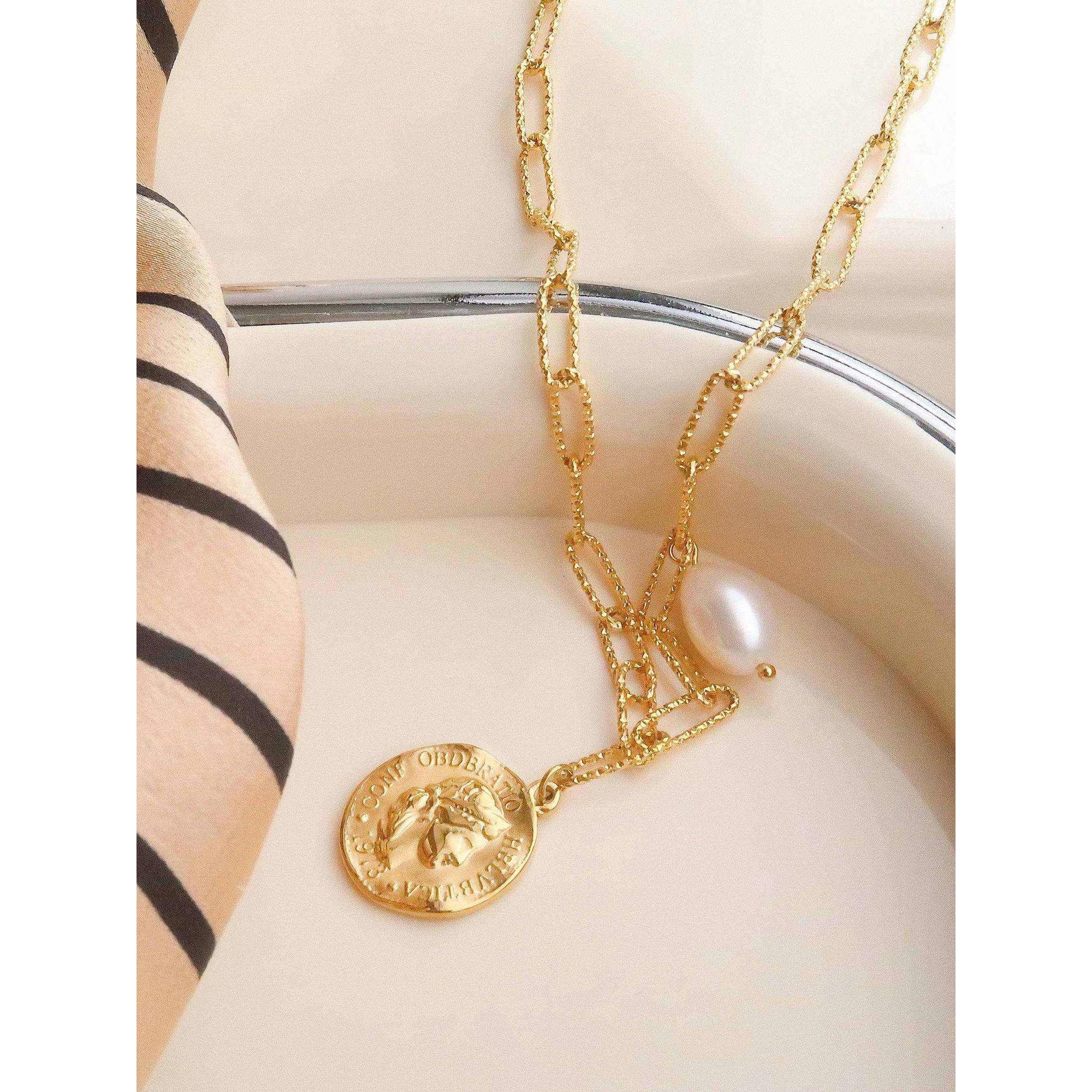 Isaline Gold 18K Gold Non-Tarnish Coin Chain Necklace