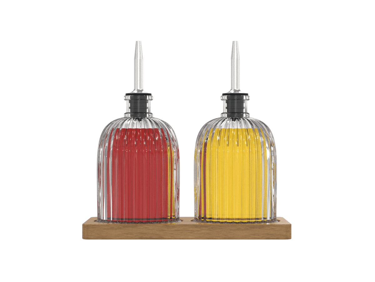 Fluted Glass Cruet Set with Acacia Base ¡ª Oil & Vinegar