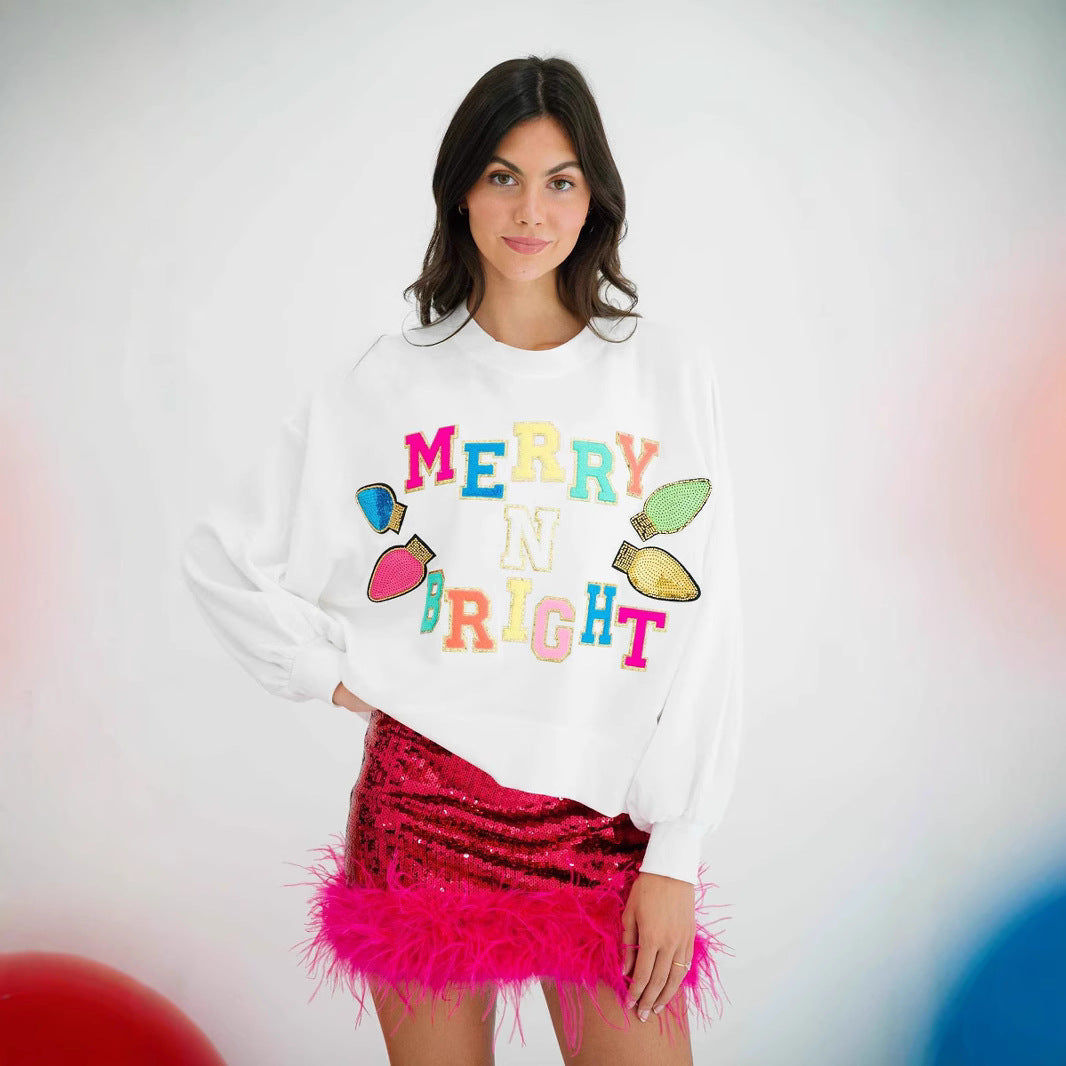 Autumn Winter Christmas Letter Print Long Sleeve Hoodie