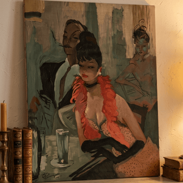 Vintage Oil on Canvas in the Style of Jean Gabriel Domergue ¡ª Parisian Cabaret Scene