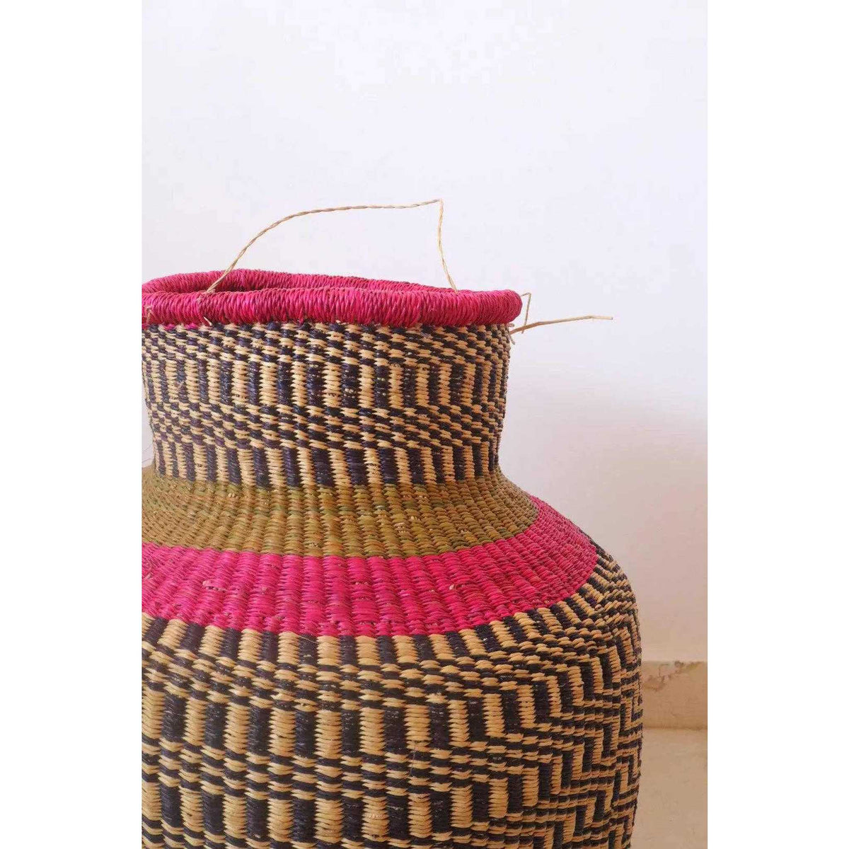 Pink Round African Decorative Basket Burkina Faso