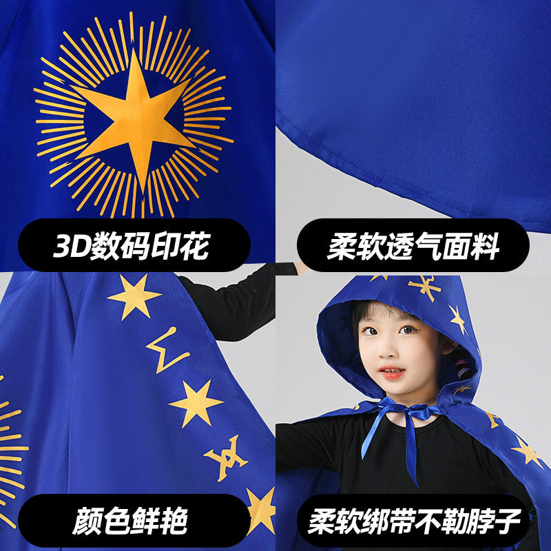 Halloween Wizard Cape Cloak Costume For Kids Party