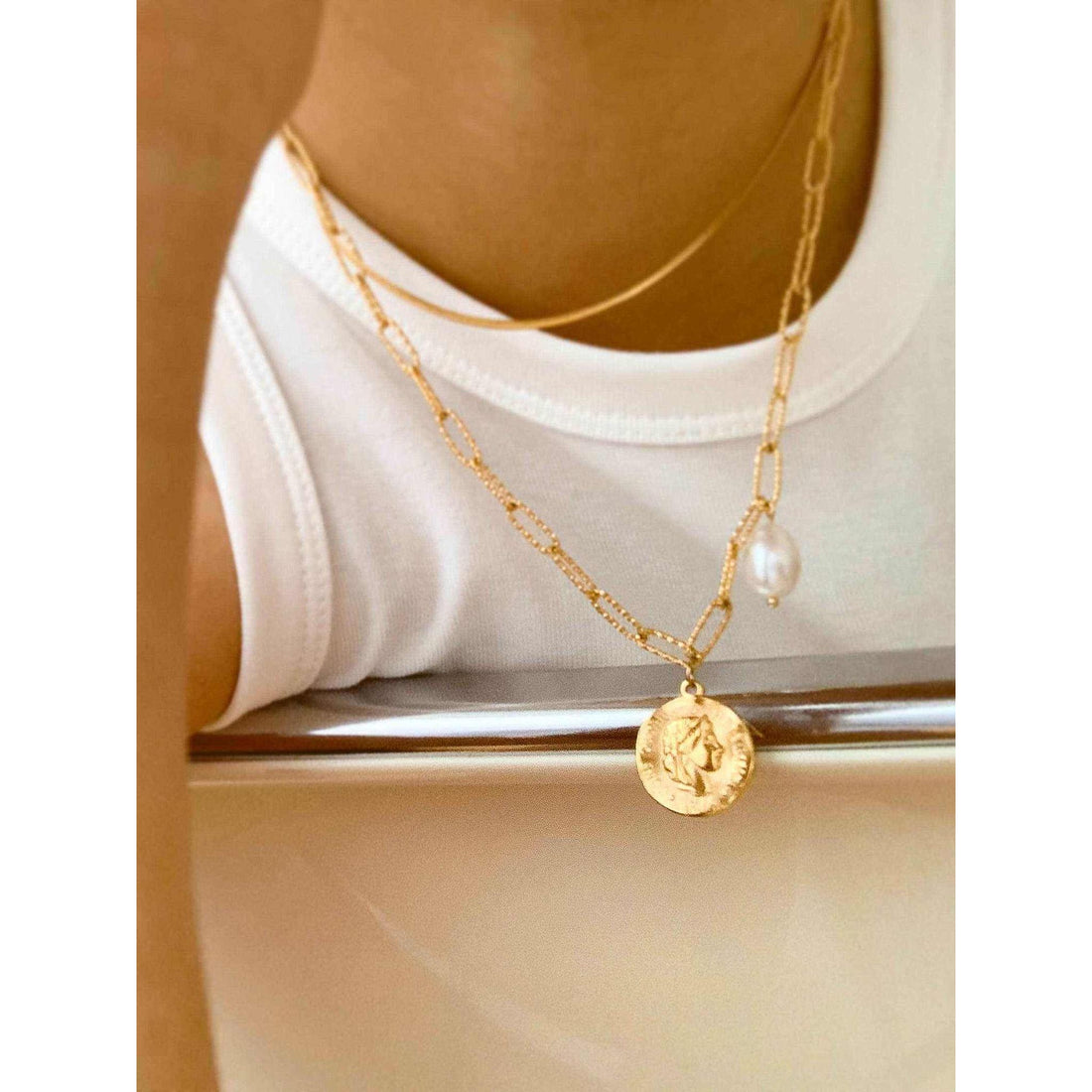 Isaline Gold 18K Gold Non-Tarnish Coin Chain Necklace