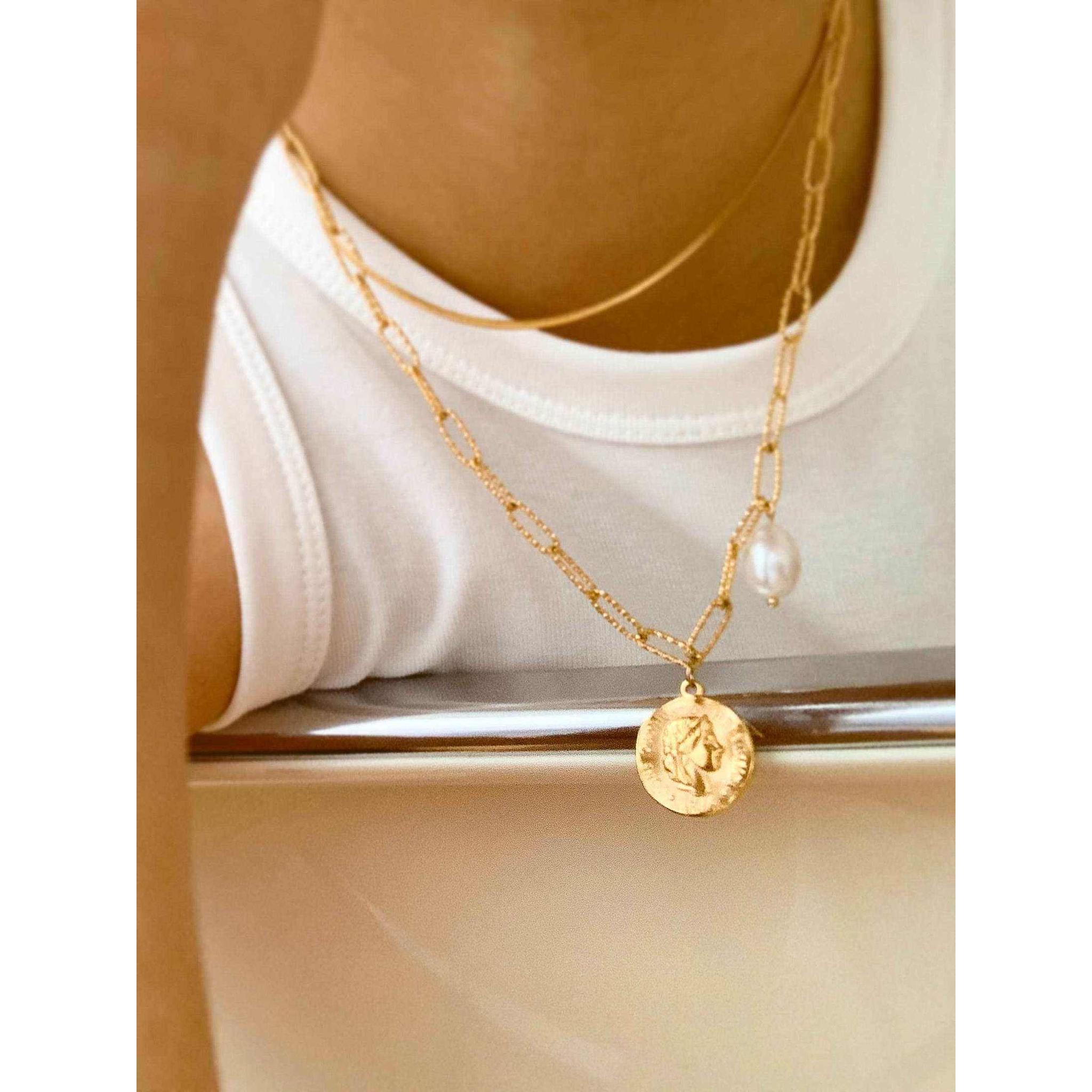Isaline Gold 18K Gold Non-Tarnish Coin Chain Necklace