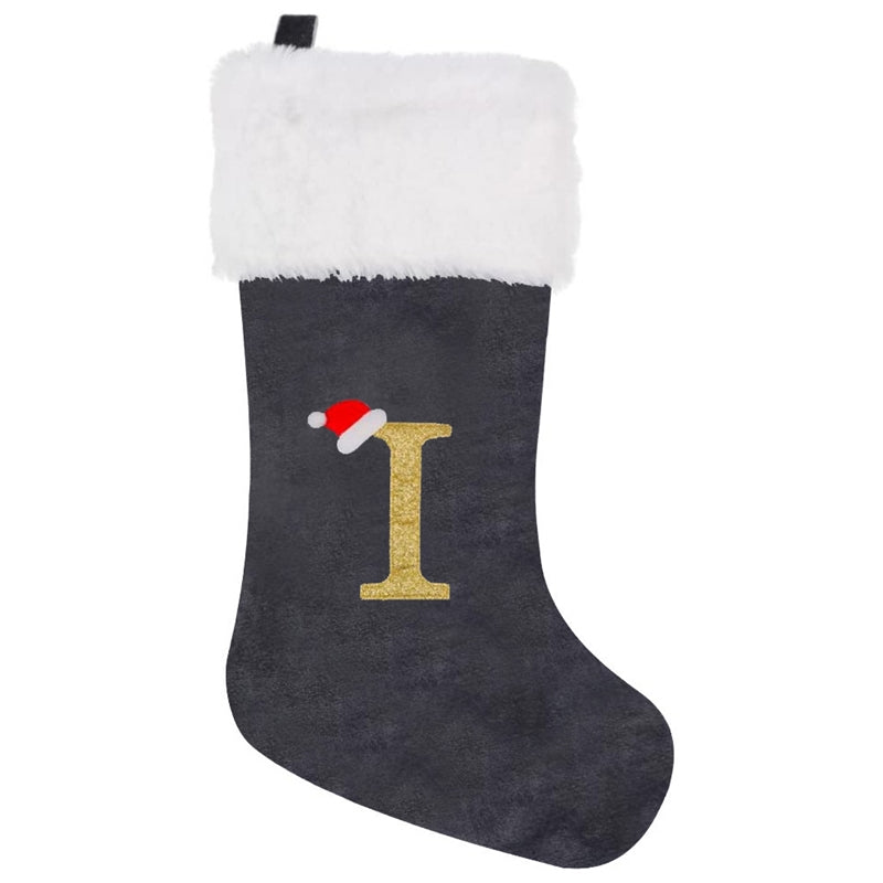 Gray  Velvet Embroidered Christmas Stocking