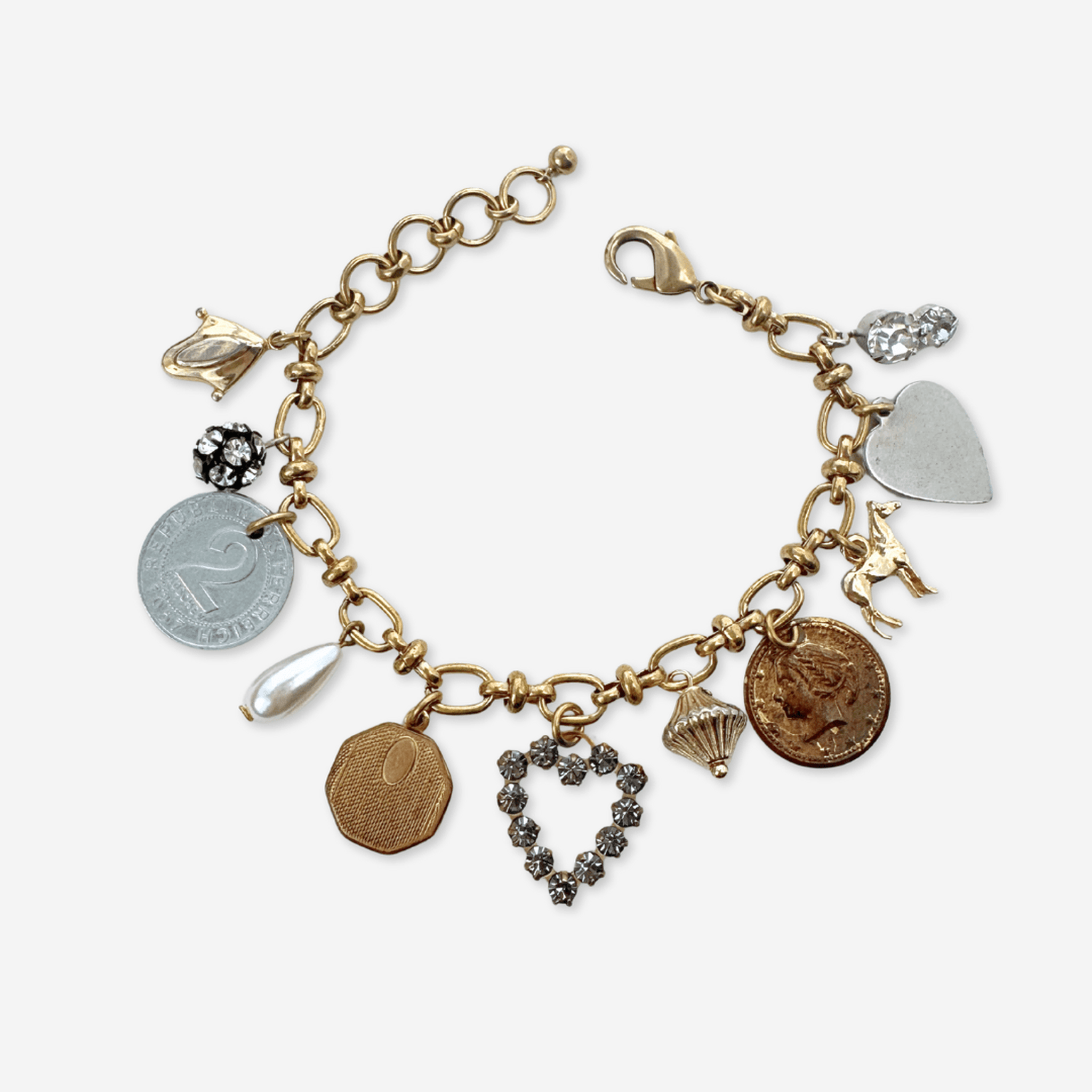 Repurposed vintage mixed metal charm bracelet