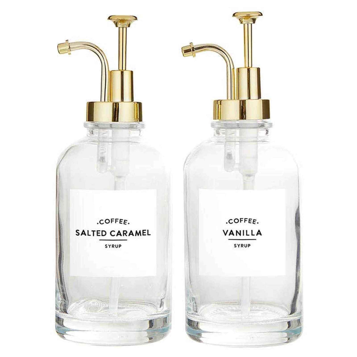 Glass with Gold Coffee Syrup Dispenser - Set of 2