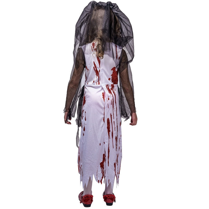 Girls Halloween Party Cosplay Ghost Bride Dress And Veil Two Pieces Suits