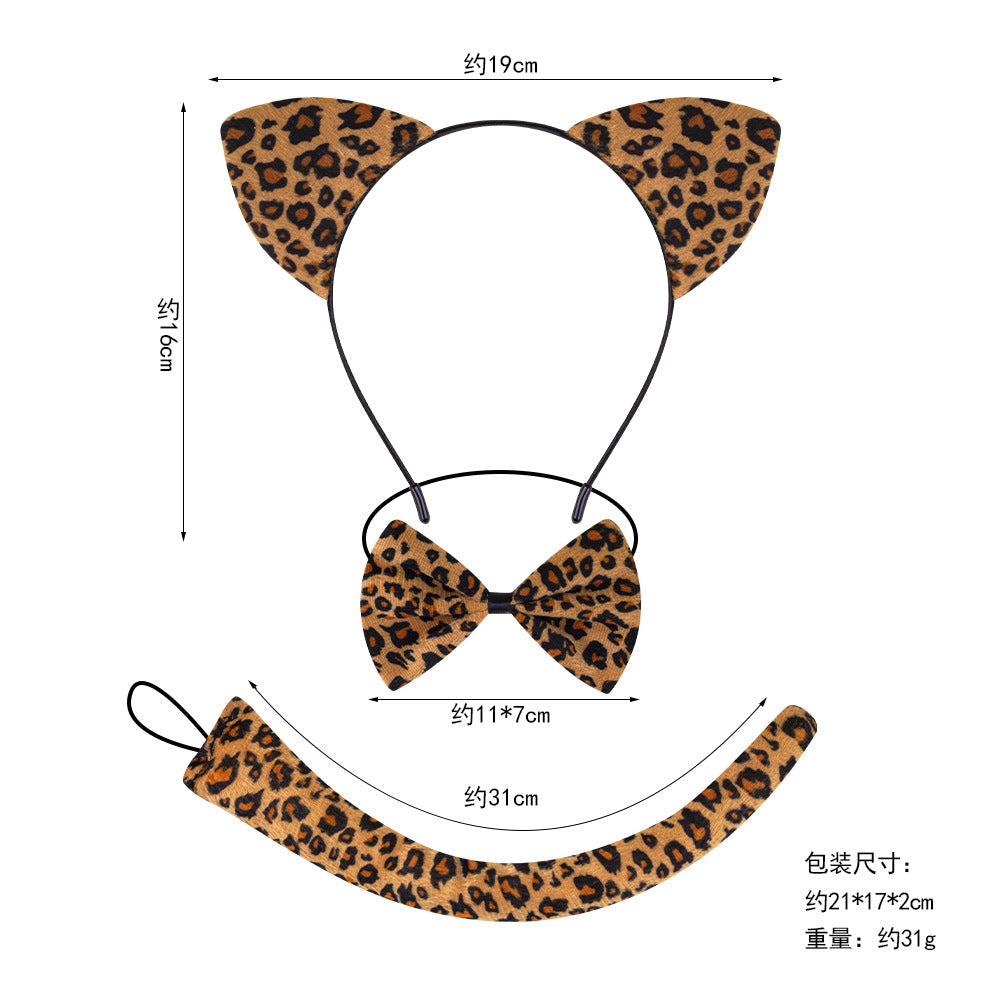 Halloween Black Cat Ears Headband With Plush Animal Ears Set