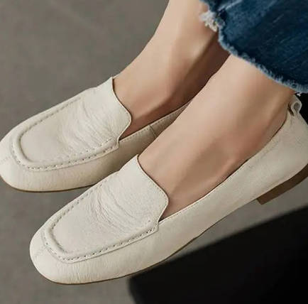 Women Retro Leather Square Toe Chunky Heel Pumps Soft Slip-on Loafers