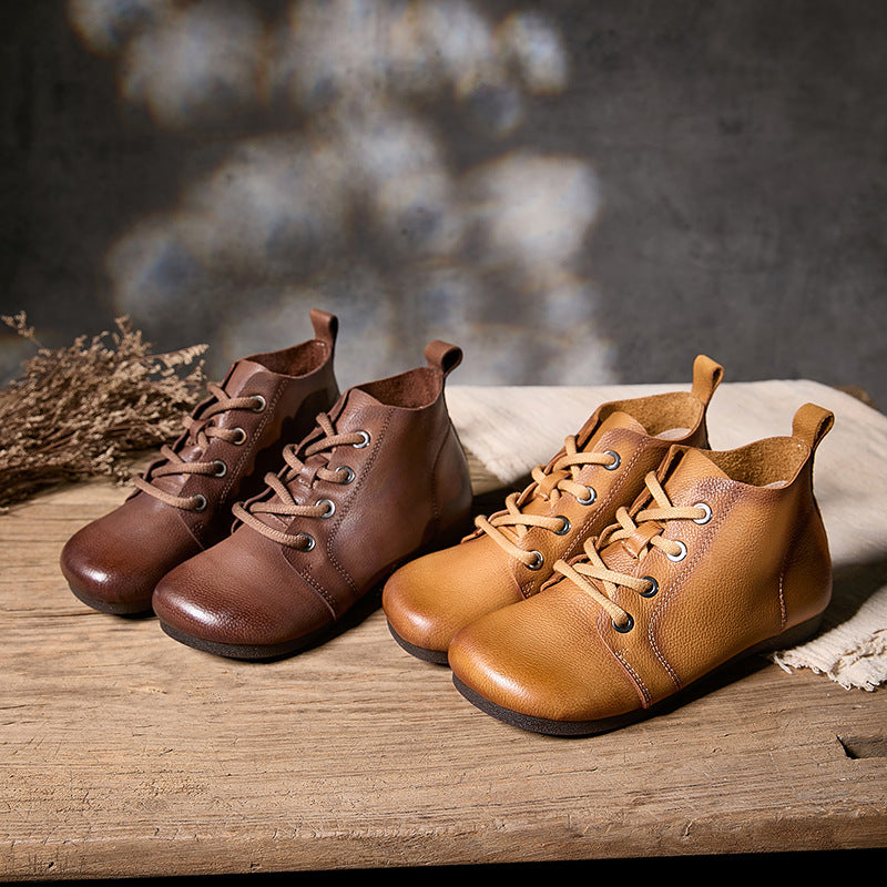 Autumn Retro Leather Wide Toe Lace-Up Versatile Shoes