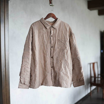 Winter Retro Linen Warm Cotton-In Striped Shirt Coat