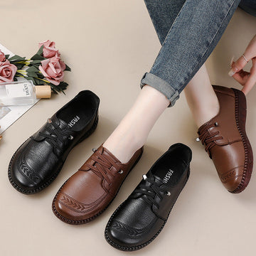 Women Spring Leather Casual Printed Versatile Slip-On Flats