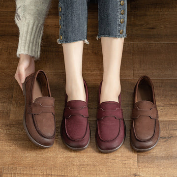 Retro Leather Sueded Simple Soft Flat Sole Loafer Shoes