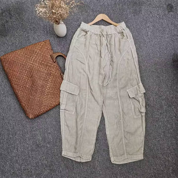 Casual Linen Solid Color Versatile Loose Cargo Pants