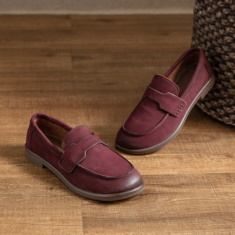 Retro Leather Sueded Simple Soft Flat Sole Loafer Shoes