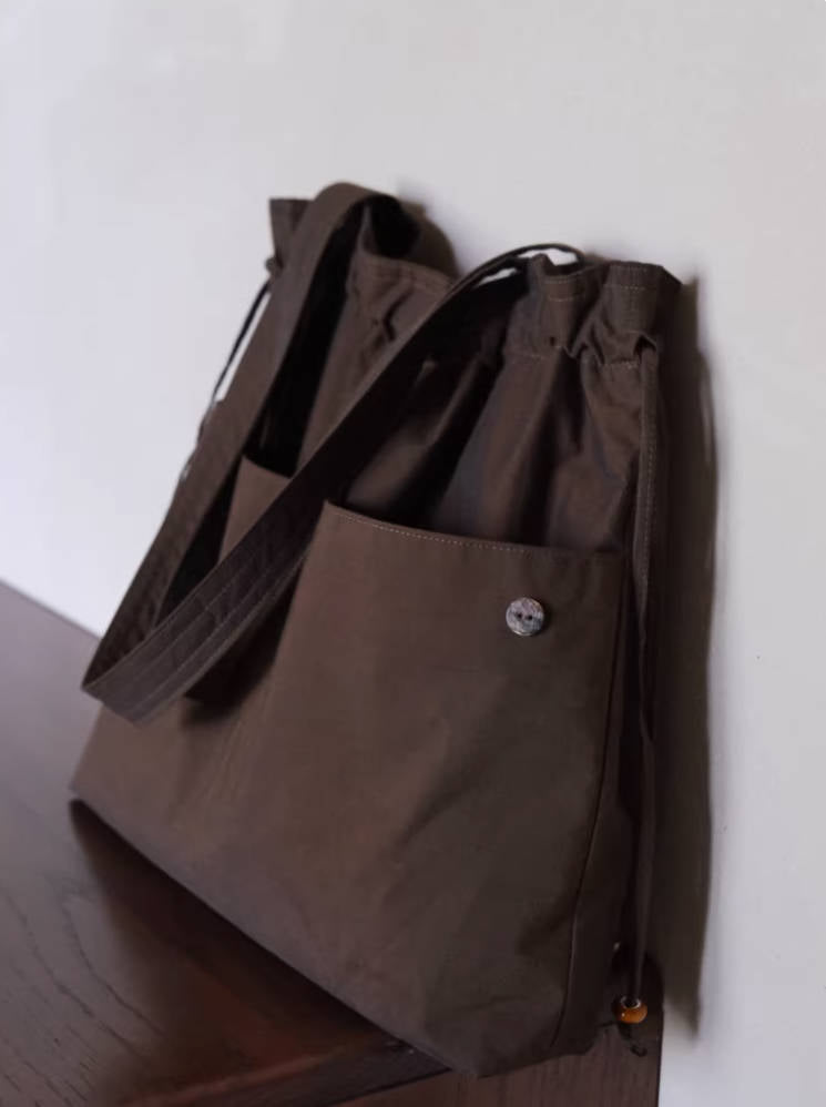 Solid Color Minimalist Cotton Casual Drawstring Tote Bag