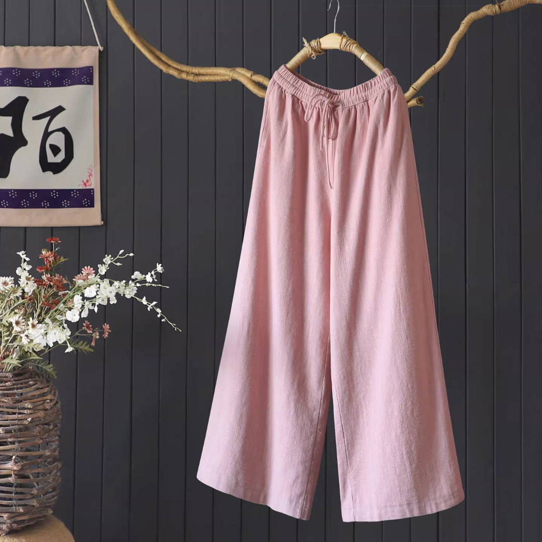 Spring Ramie Cotton Soft Loose Casual Solid Color Pants