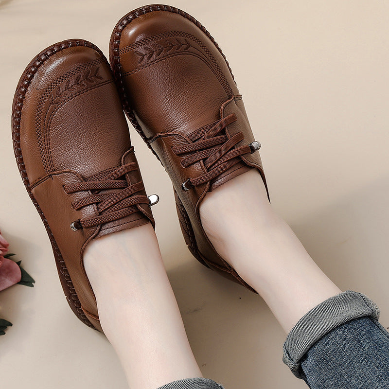Women Spring Leather Casual Printed Versatile Slip-On Flats