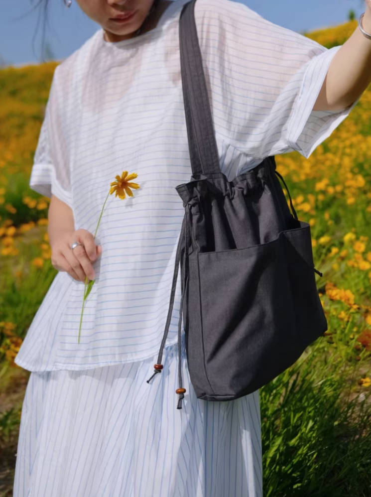 Solid Color Minimalist Cotton Casual Drawstring Tote Bag