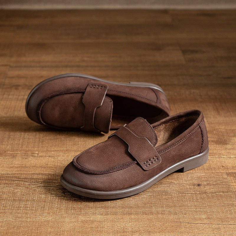 Retro Leather Sueded Simple Soft Flat Sole Loafer Shoes