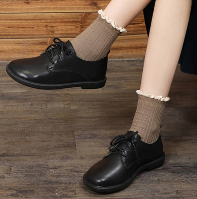 Retro Casual Genuine Leather Round Toe Lace Up Lazy Flats