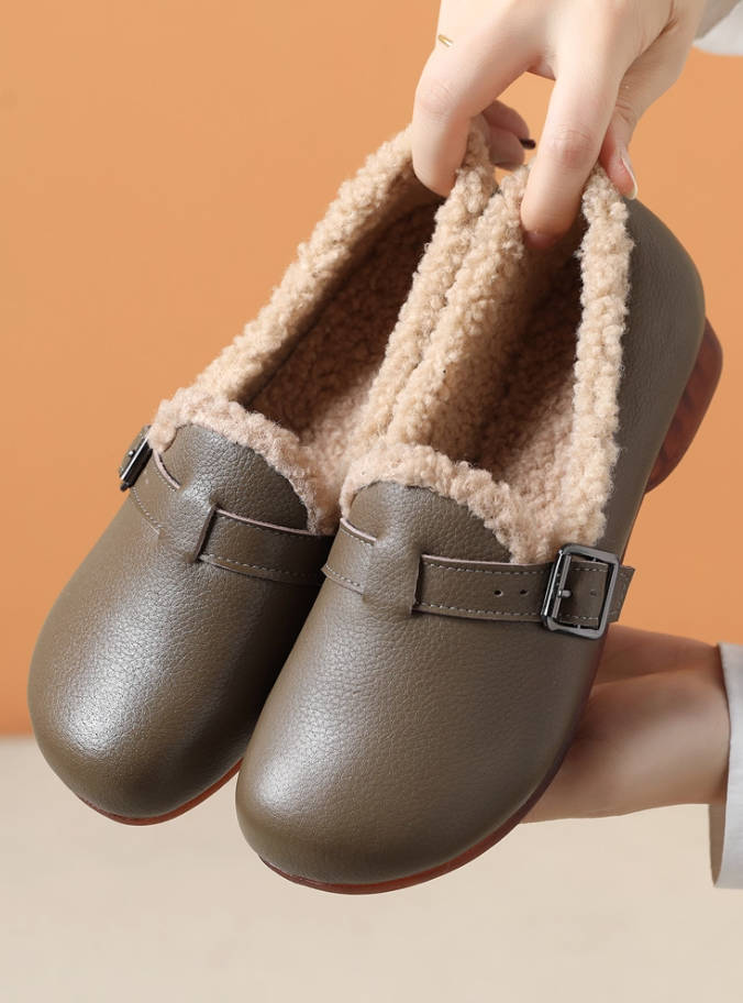 Winter Leather Cotton Plush Warm Soft Sole Slip-On Shoes