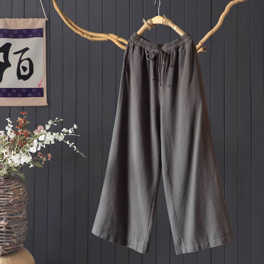 Spring Ramie Cotton Soft Loose Casual Solid Color Pants