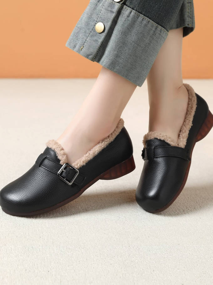Winter Leather Cotton Plush Warm Soft Sole Slip-On Shoes