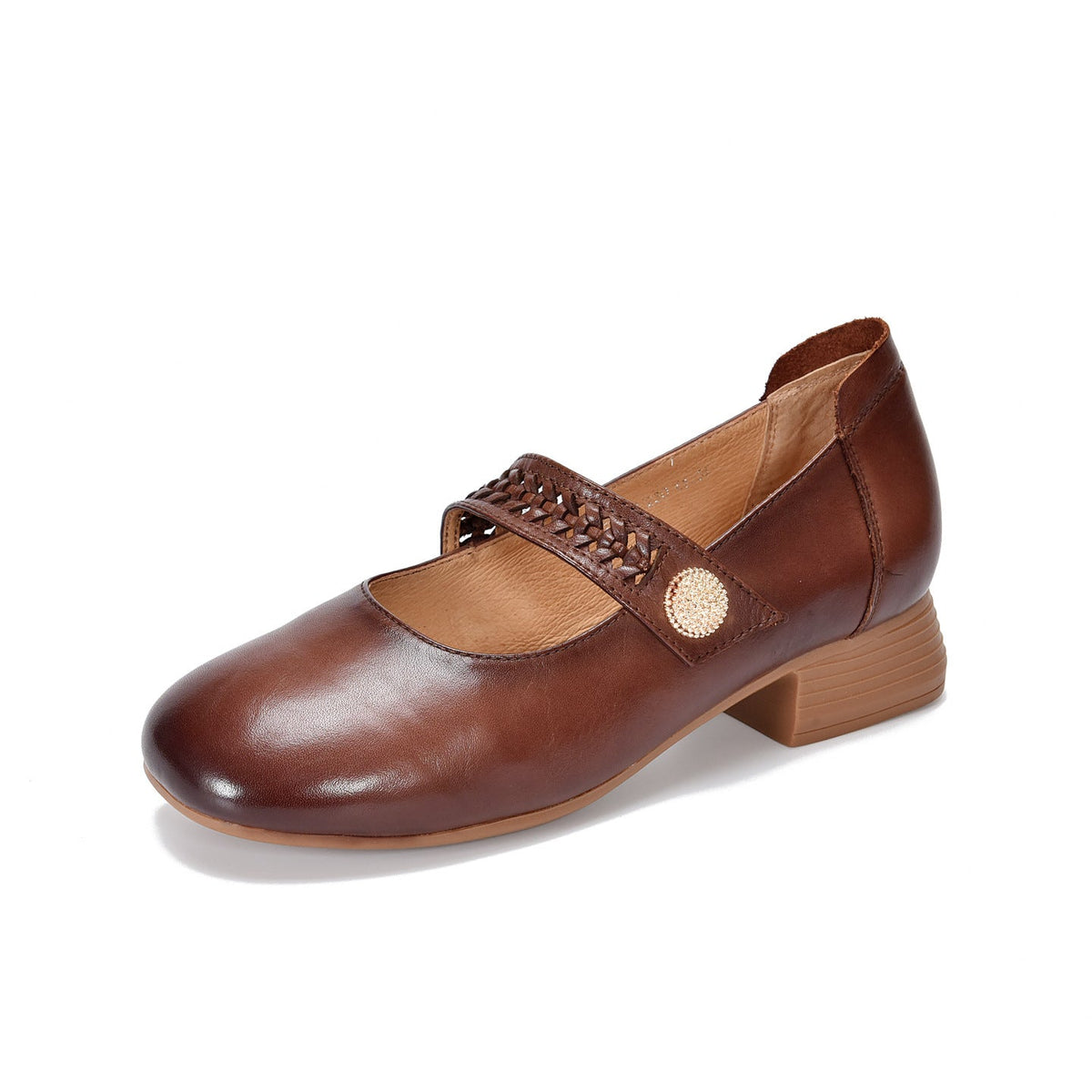 Trendy Leather Fashion Round Toe One Straped Low Heel Shoes