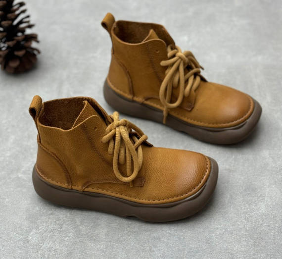 Women Vintage Artistic Style Wide Toe Lace-up Ankle Boots