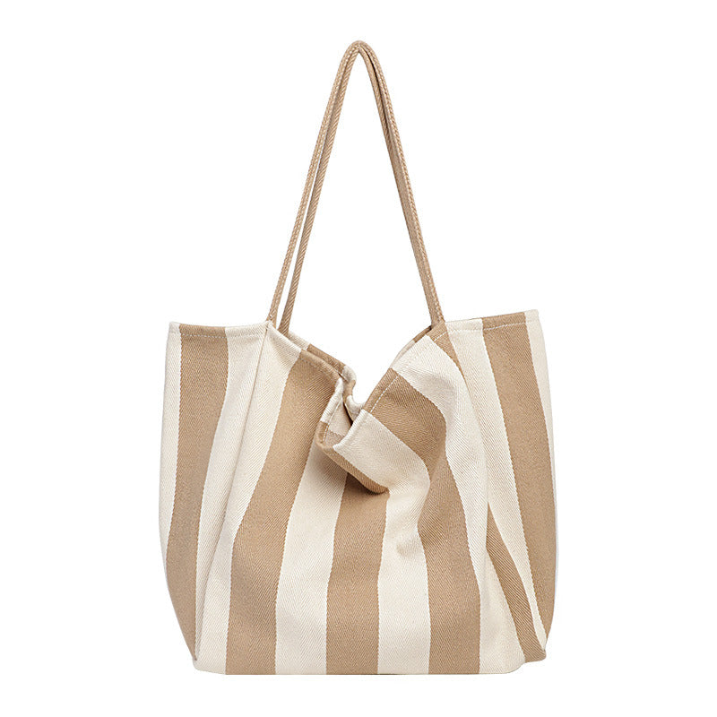 Retro Canvas Casual Wide Striped Versatile Plus Size Tote Bag